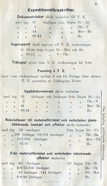 Tjänstgöringstidtabell, MÖJ, Mellersta Östergötlands Järnvägar