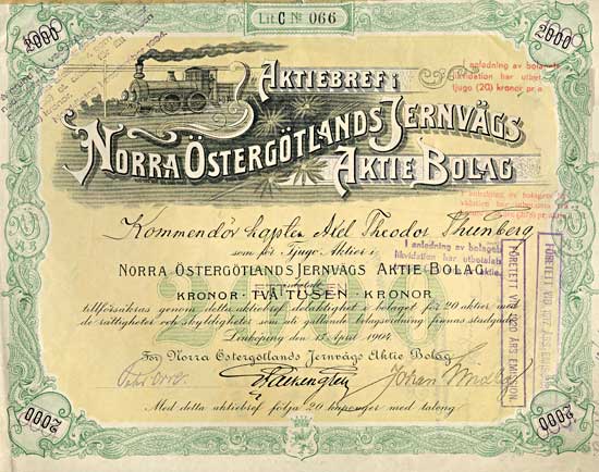 NÖJ aktiebrev från 1904, värde 2000 kr