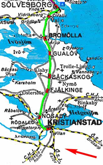 Karta, map, SCJ, Sölvesborg - Kristianstads Järnväg