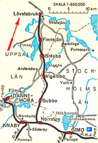 Karta Dannemora-Hargs Järnväg. DHJ delen Norrmon-Lövstabrukmap