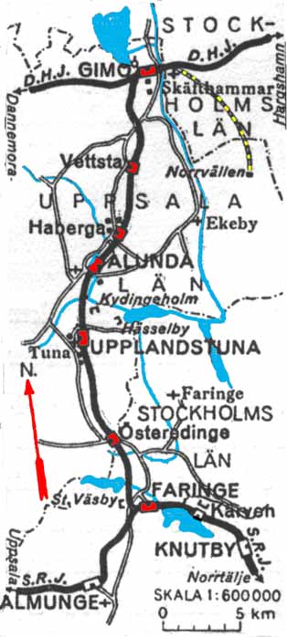 Karta Faringe-Gimo Järnväg. FGJ map
