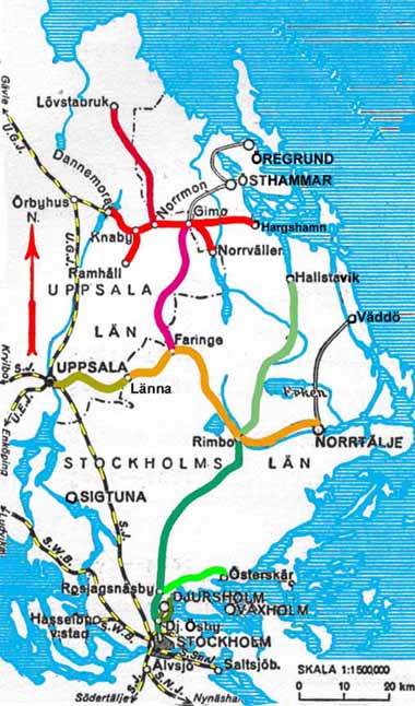 SRJ, Stockholm - Roslagens Järnvägar, karta